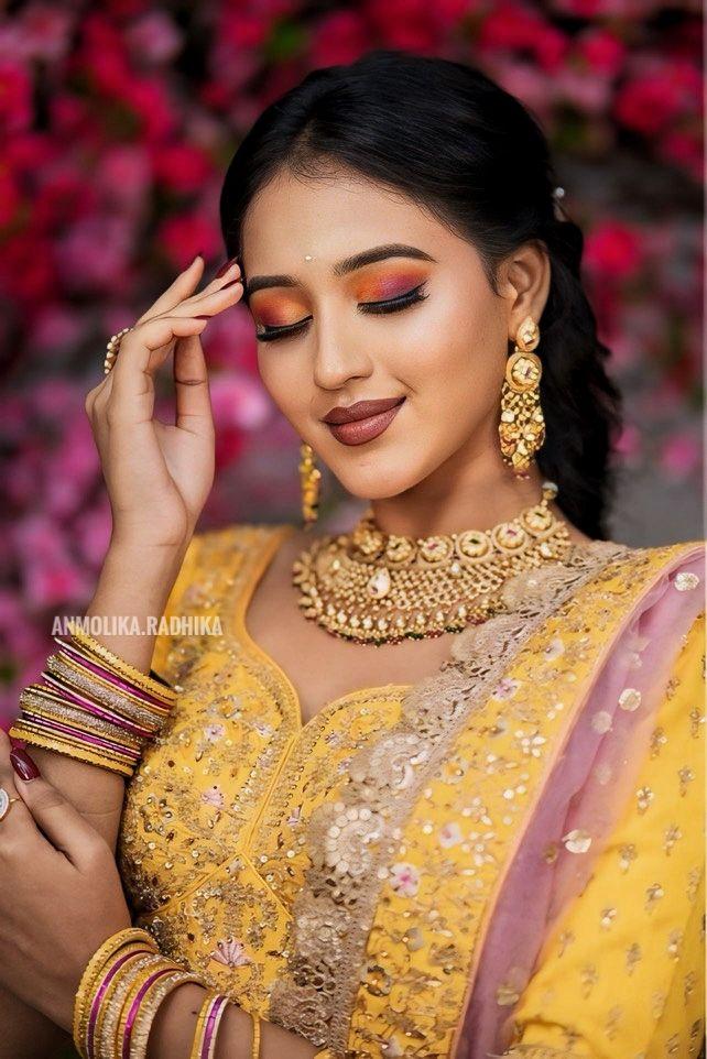 Bride Haldi event with eye makeup